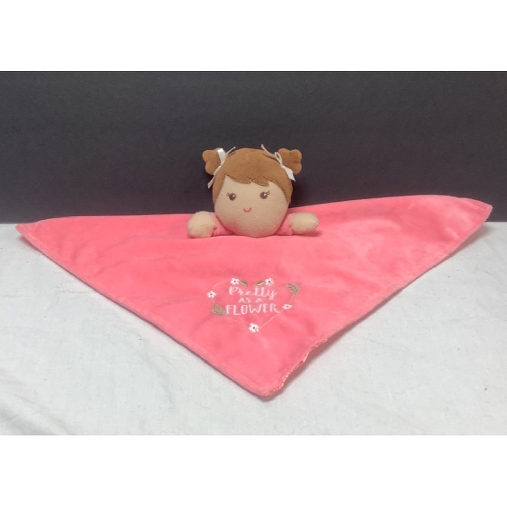 Baby Starters Pretty As A Flower Pink Doll Baby Lovey Rattle Blanket  13"x13"
